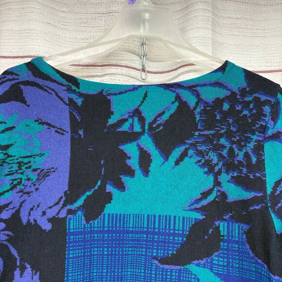 NWT Chico's size 3 (XL/16) Blue Teal Floral Print Knit Tunic Sweater 3/4 Sleeve - Picture 8 of 9